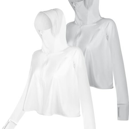 2 Pcs Women's Sun Protection Jacket Hoodie with Mask UPF 50+ Lightweight Full Zip Long Sleeve UV Shirt for Outdoor