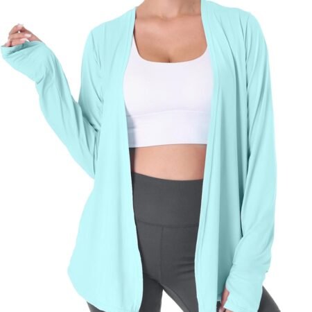 Womens Thin Summer Cardigan Long Sleeve Open Front Upf50 Uv Spf Sun Protection Lightweight Cover Up Thumb Holes with Pockets