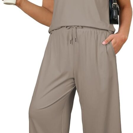 Plus Size Two Piece Sets for Women Casual Summer Outfits Short Sleeve Tops Wide Leg Pants Lounge Sweatsuits