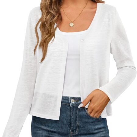 Women's Summer Lightweight Cardigan 2026 Open Front Trendy Casual Shrugs Long Sleeve Button Beach Cover Up Tops