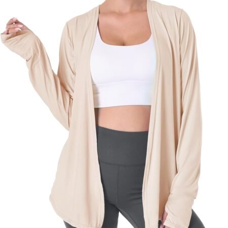 Womens Thin Summer Cardigan Long Sleeve Open Front Upf50 Uv Spf Sun Protection Lightweight Cover Up Thumb Holes with Pockets