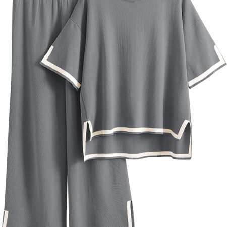 Womens Plus Size Lounge Sets 2 Piece Outfits Short Sleeve Pullover Tops Wide Leg Pants Summer Travel Outfits