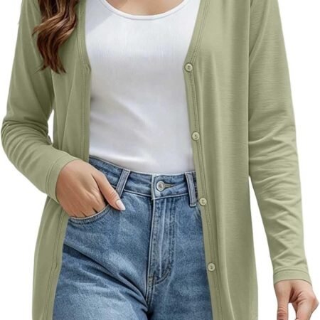 Womens Sun Protection Button Down Cardigan Lightweight Summer Beach Cover UPF 50+ Long Sleeve SPF UV Open Front Cardigans