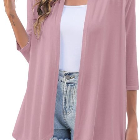 Women's Lightweight 3/4 Sleeve Draped Open Front Layering Cardigan | Summer Cardigans for Women Light Weight Dressy Casual Shrugs Coverup Vacation Outfits Loose Layering Tops for Dresses Tanks