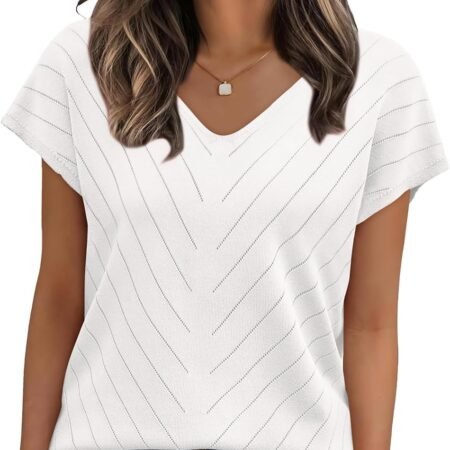 Short Sleeve Sweater for Women V Neck Trendy Summer Tops Beach Vacation Clothes Travel Business Casual Outfits