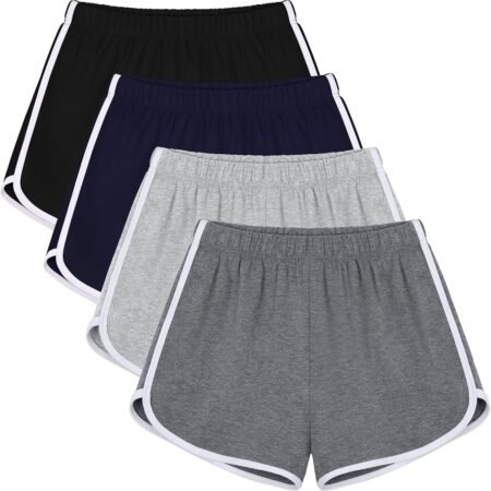 4 Pack Women's Cotton Dance Yoga Sports Short Summer Running Athletic Pant Waistband Loose Shorts for Women