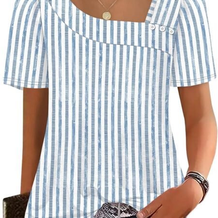 Womens Summer Tops Short Sleeve Shirts Square Neck Spring Outfits  Fashion Clothing Blouses