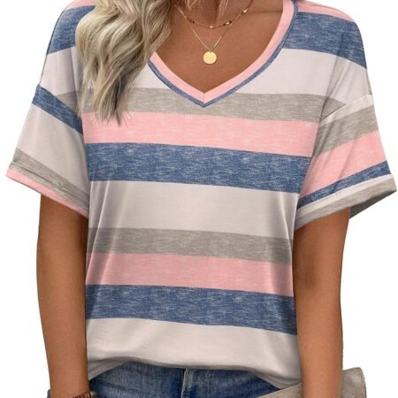 Women’s Casual Striped Printed Top – Relaxed Short Sleeve Shirt for Everyday Wear