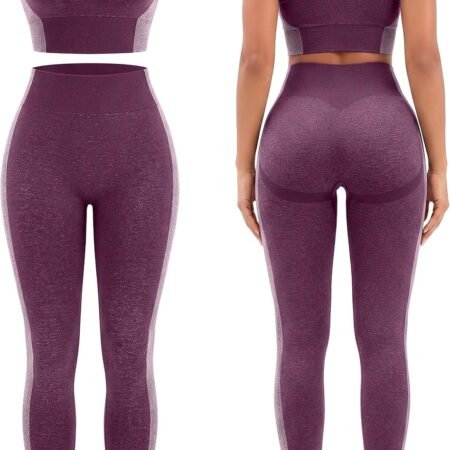 Womens Workout Sets 2 Piece Seamless Padded Raceback Sports Bra Butt Lifting Leggings Color Block Gym Yoga Outfits