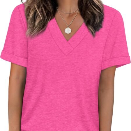 Womens Summer Tops Short Sleeve Basic Casual V Neck T Shirts Trendy Fashion