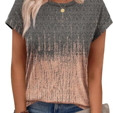 Womens Summer Tops Short Sleeve Shirts Crew Neck Cute Trendy Tunic Blouses